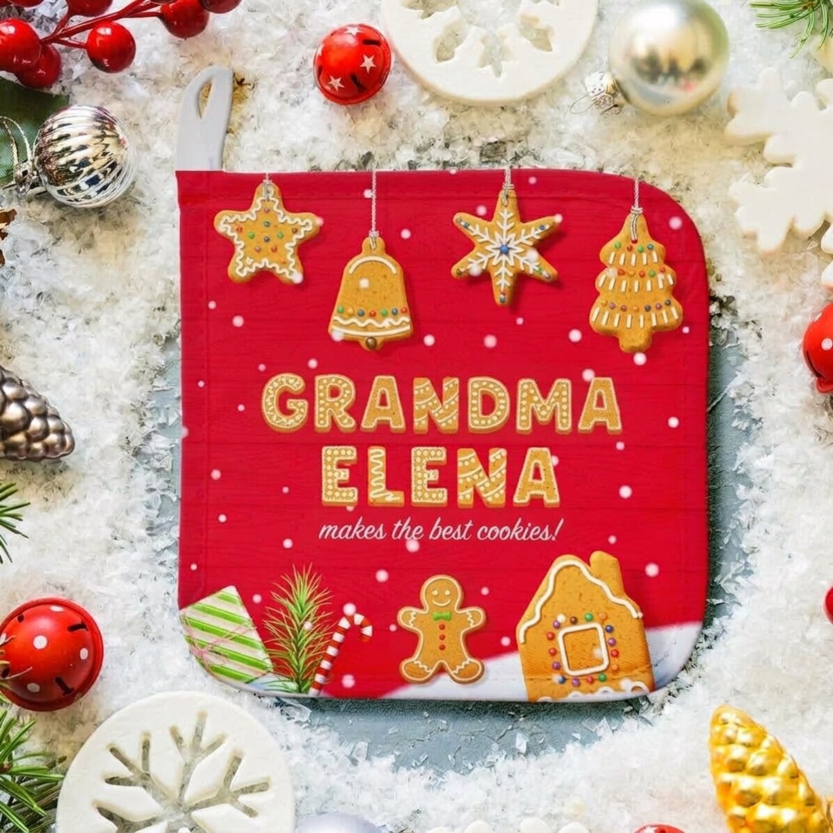 Personalised hot pot holder with name for grandparents - Christmas Gingerbread