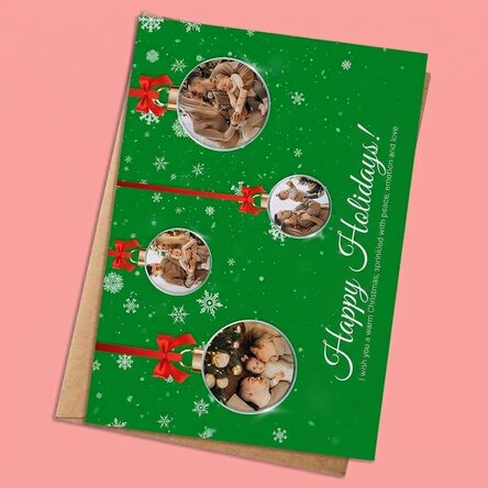 Personalised Christmas card with 4 photos and text - Globulete model