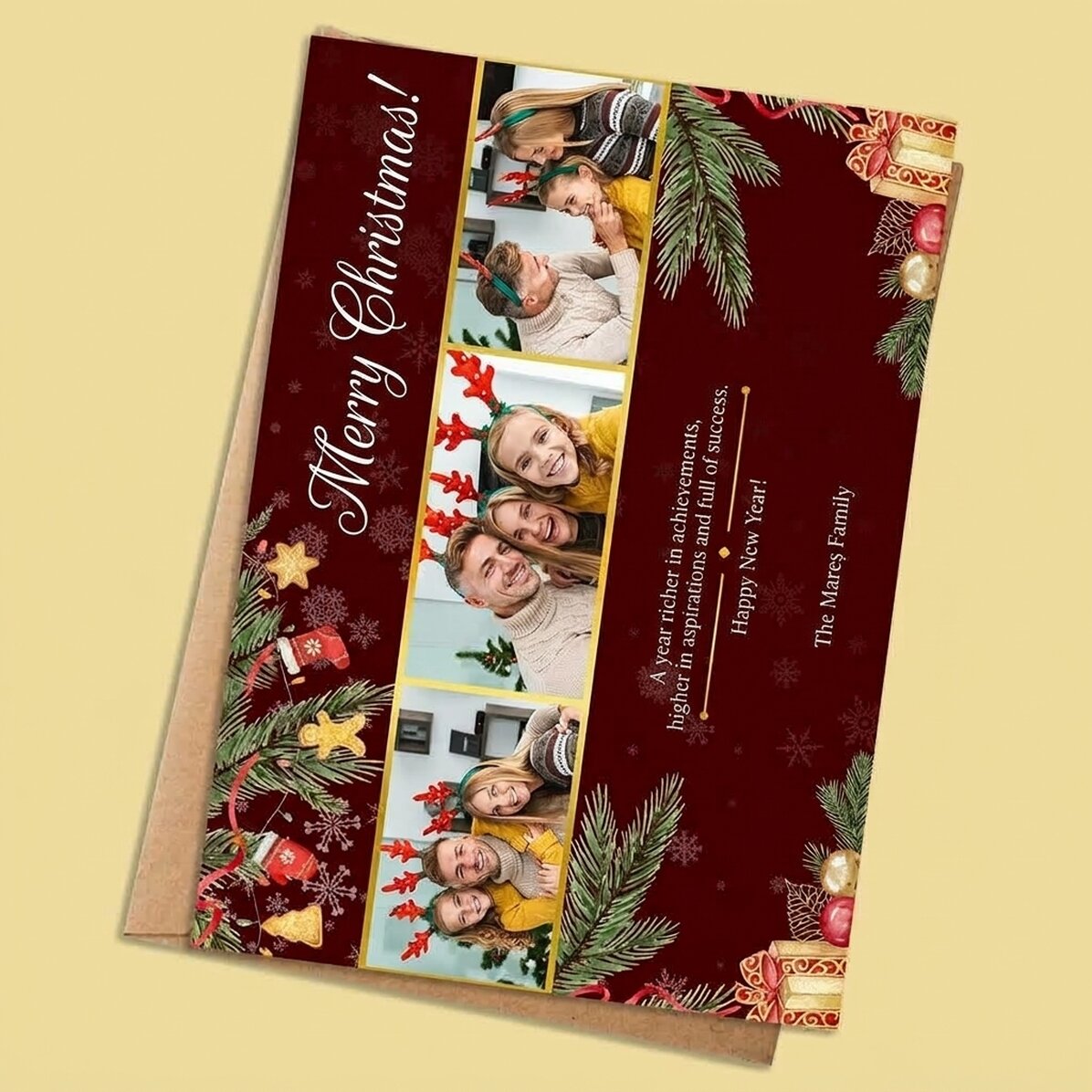 Personalised Christmas card with 3 photos and text - Family gift