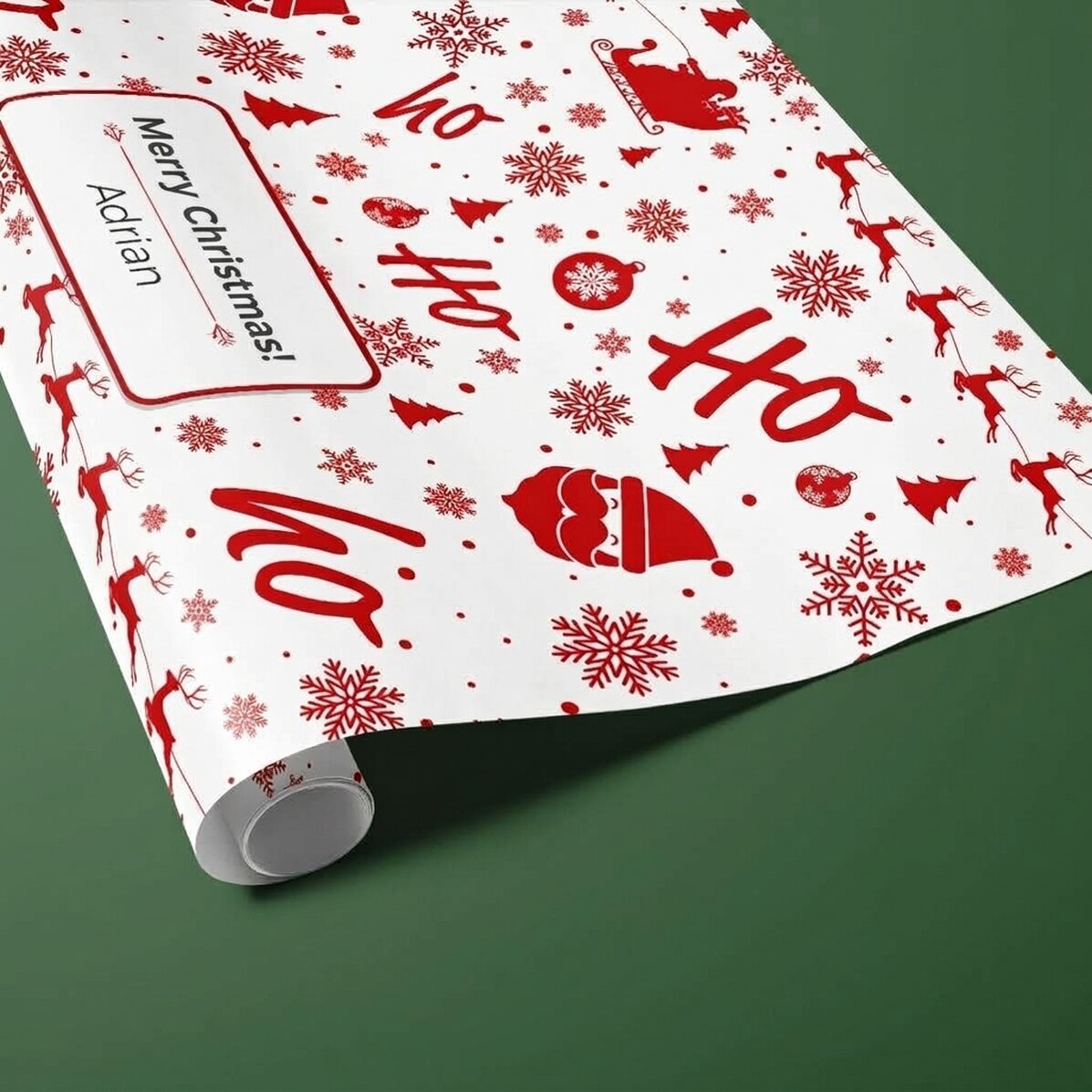 Personalised gift wrapping paper with text in a border - Christmas spirit