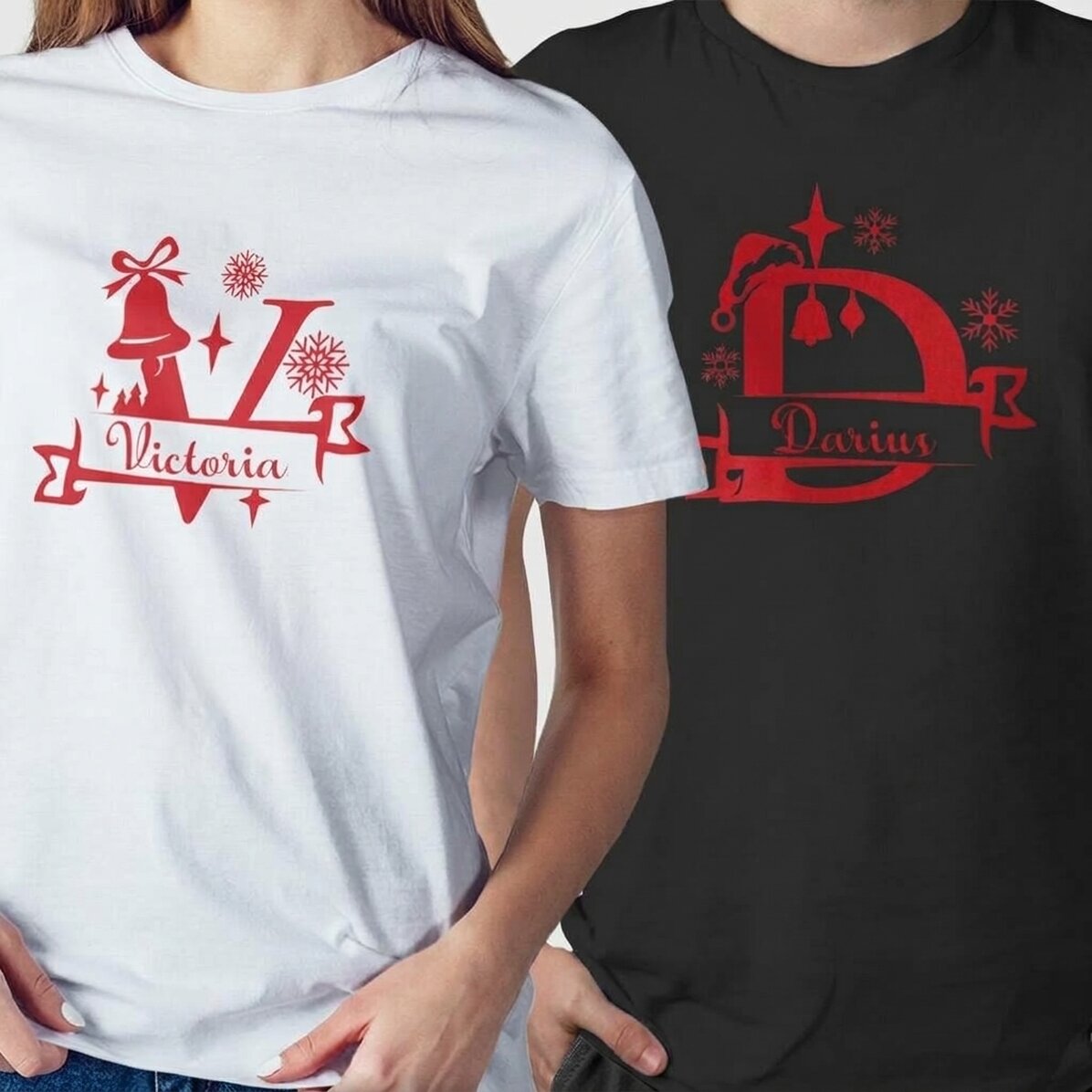 Personalised cotton T-shirt with initial and name - Christmas design