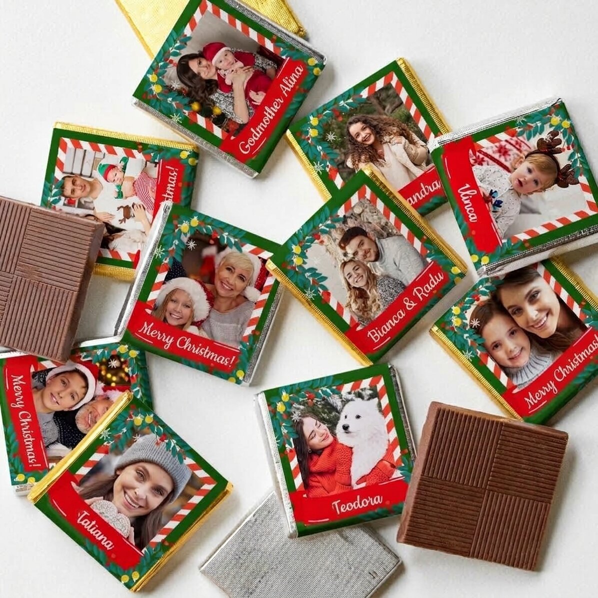 Set of 10 mini chocolates personalised with photos and names - Fairytale Christmas