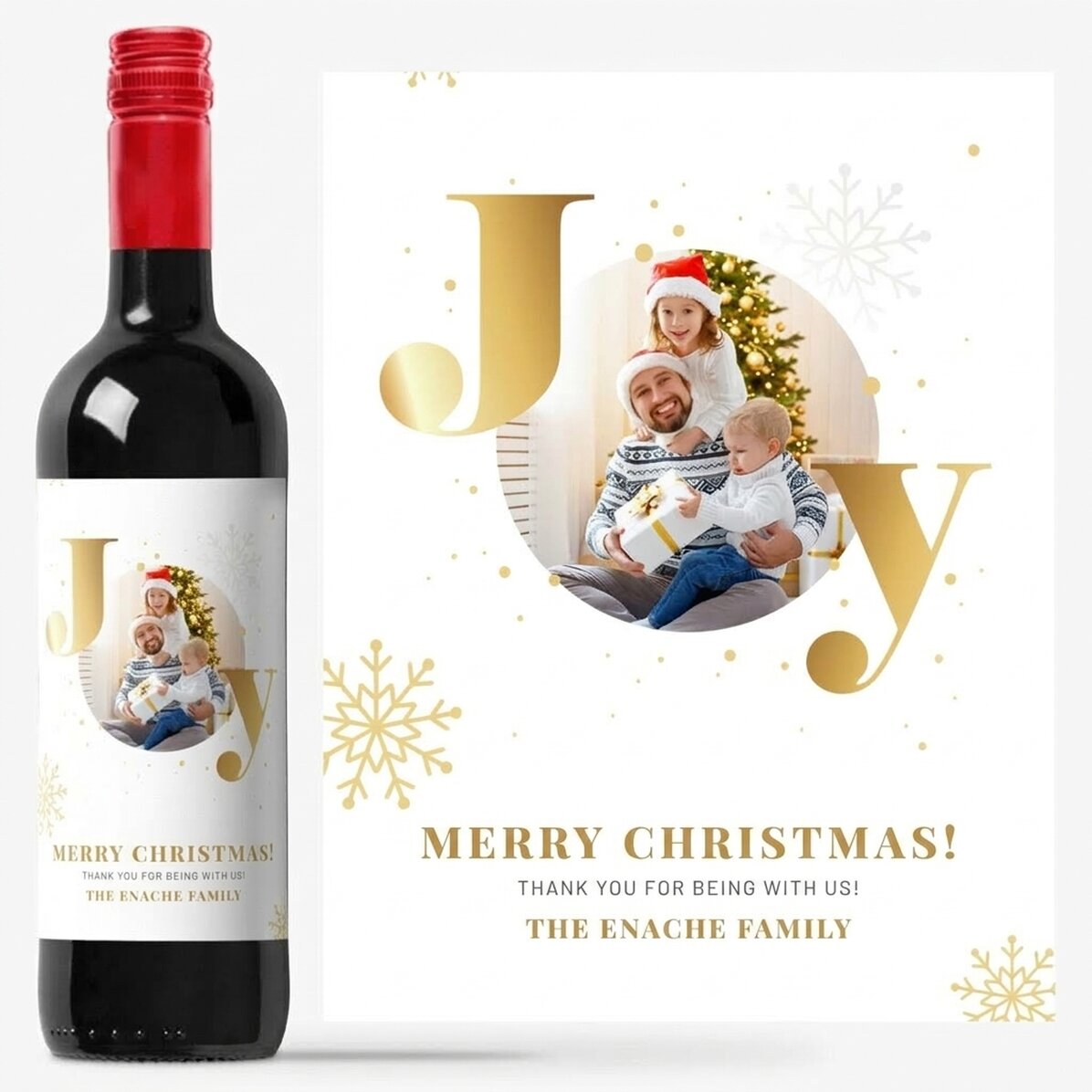 Personalised wine with a photo and festive message - Joy