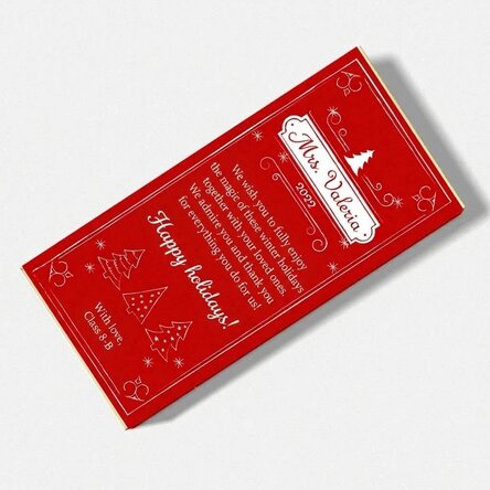 Personalised chocolate with a Christmas message for teachers