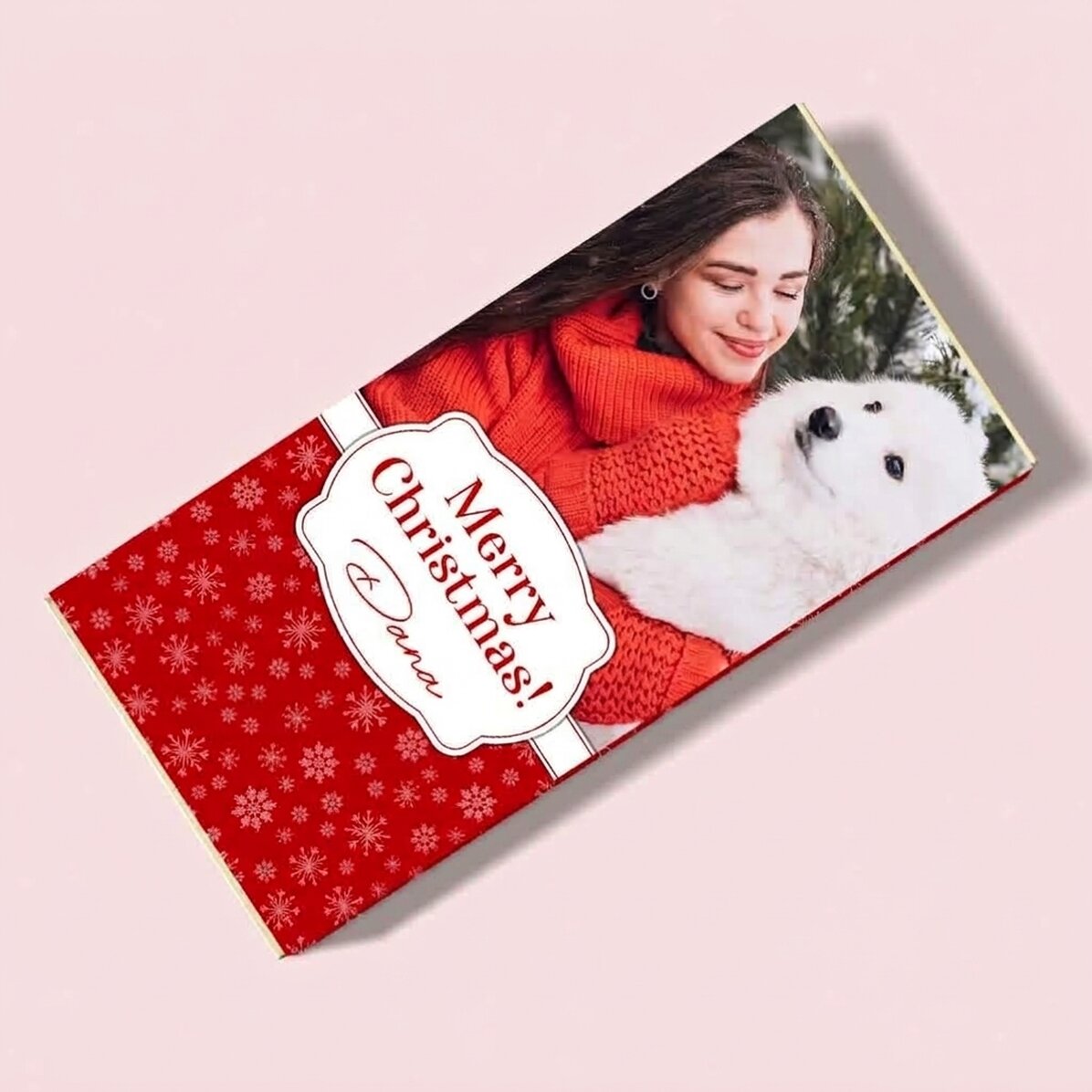 Personalised chocolate with a photo and Christmas message - Snowflakes
