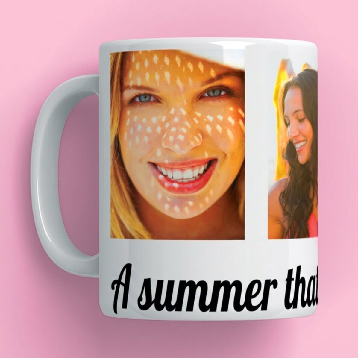 Personalised mug with 4 photos and message