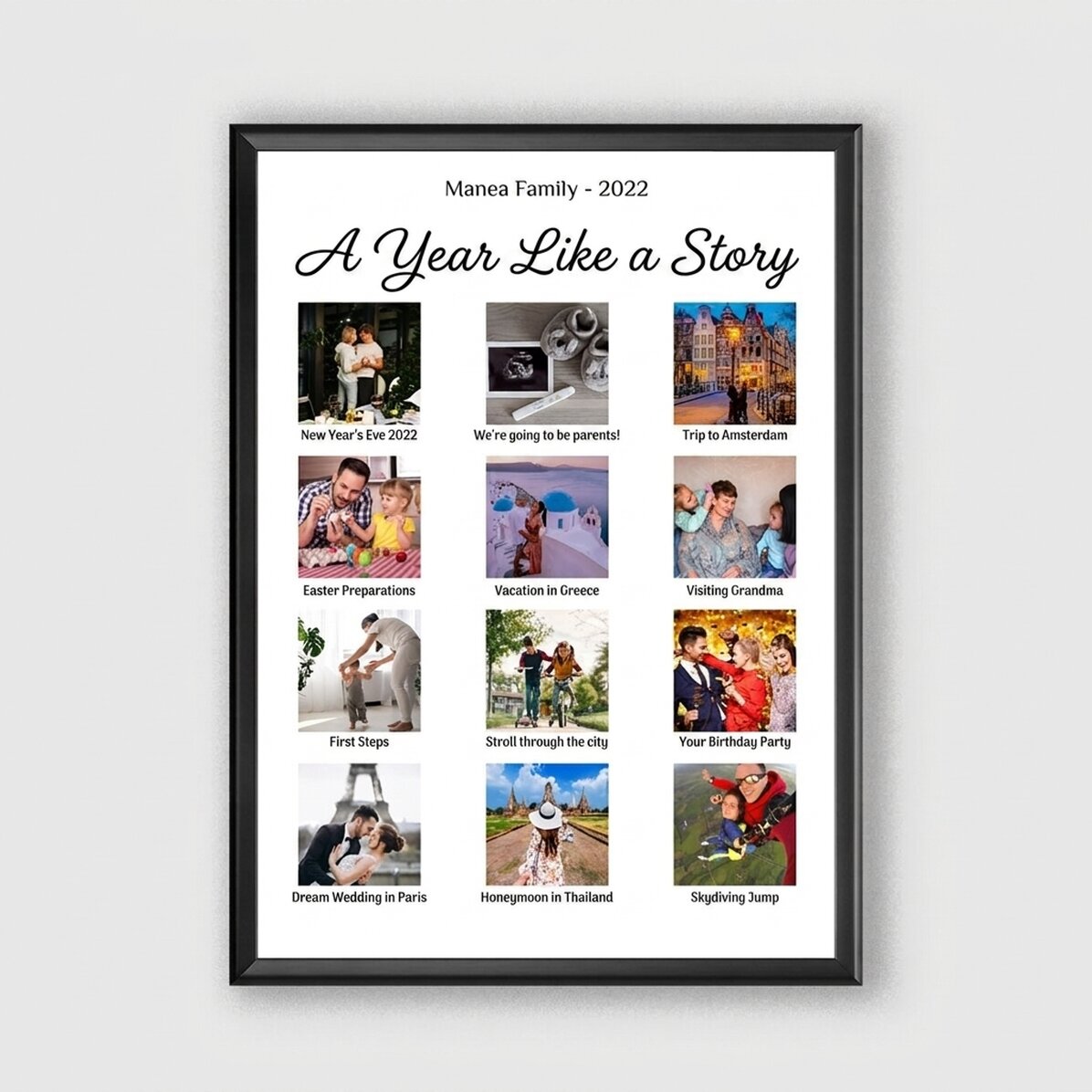 Personalised canvas with 12 photos and text - A year like a story