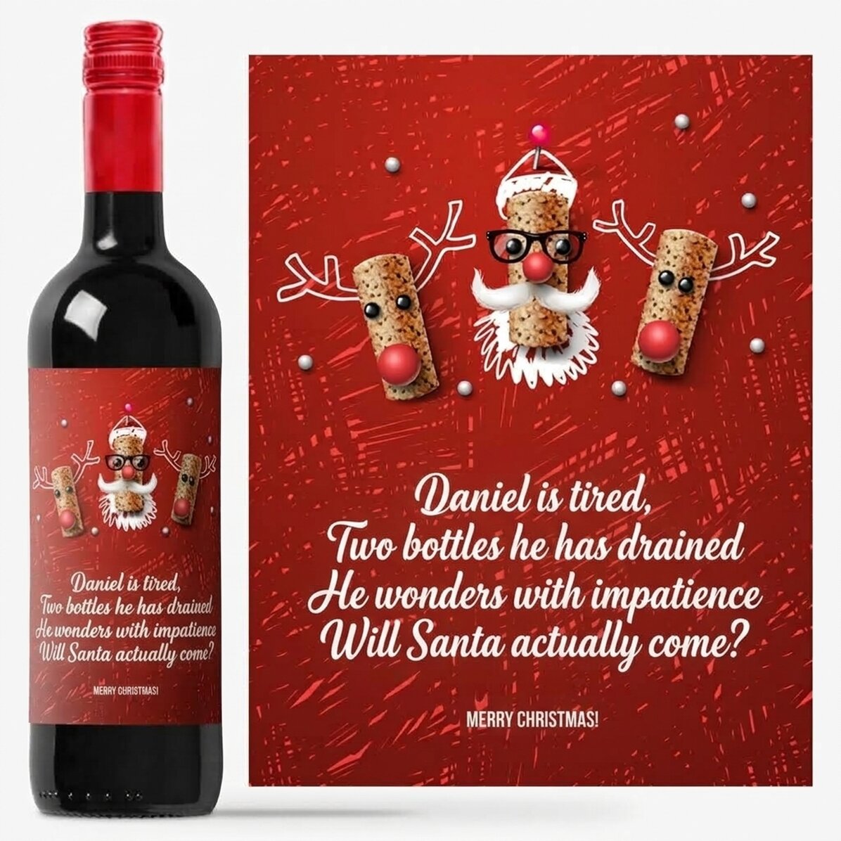 Personalised wine with a funny Christmas message