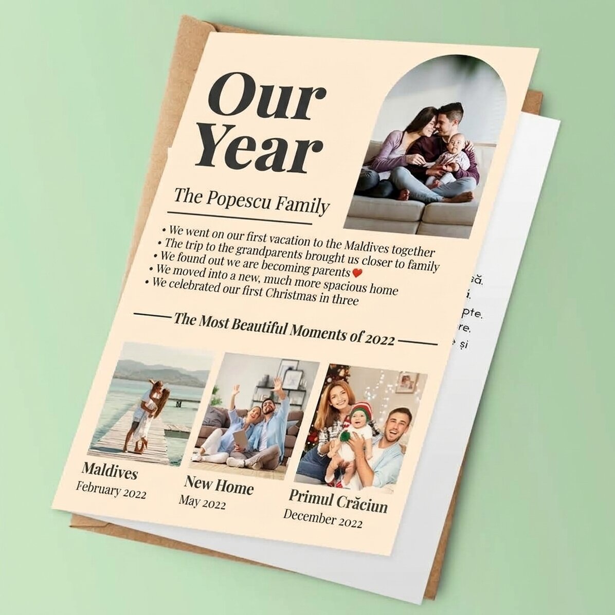 Personalised card with 4 family photos and text - Our year in pictures