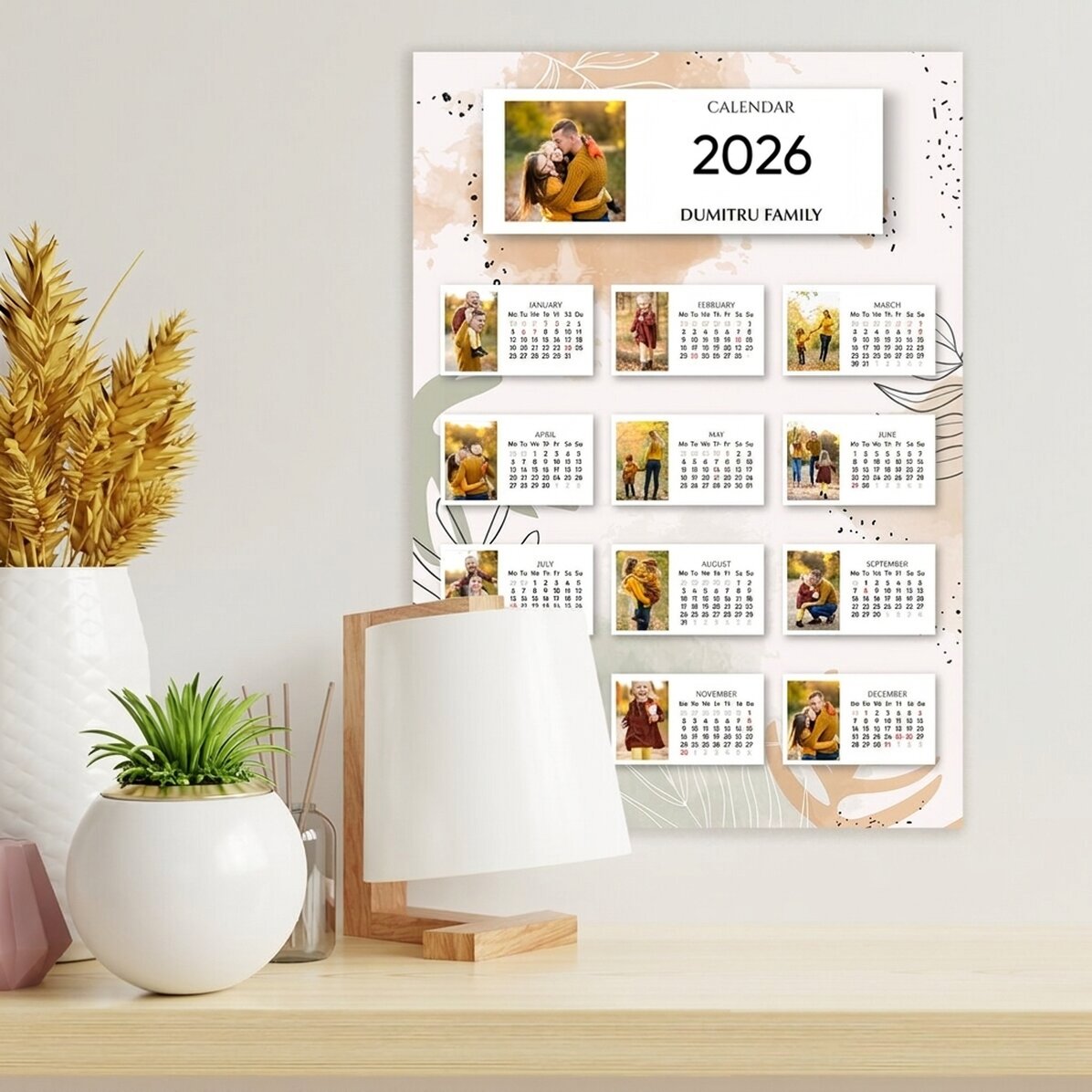 Personalised calendar poster with 13 photos and text