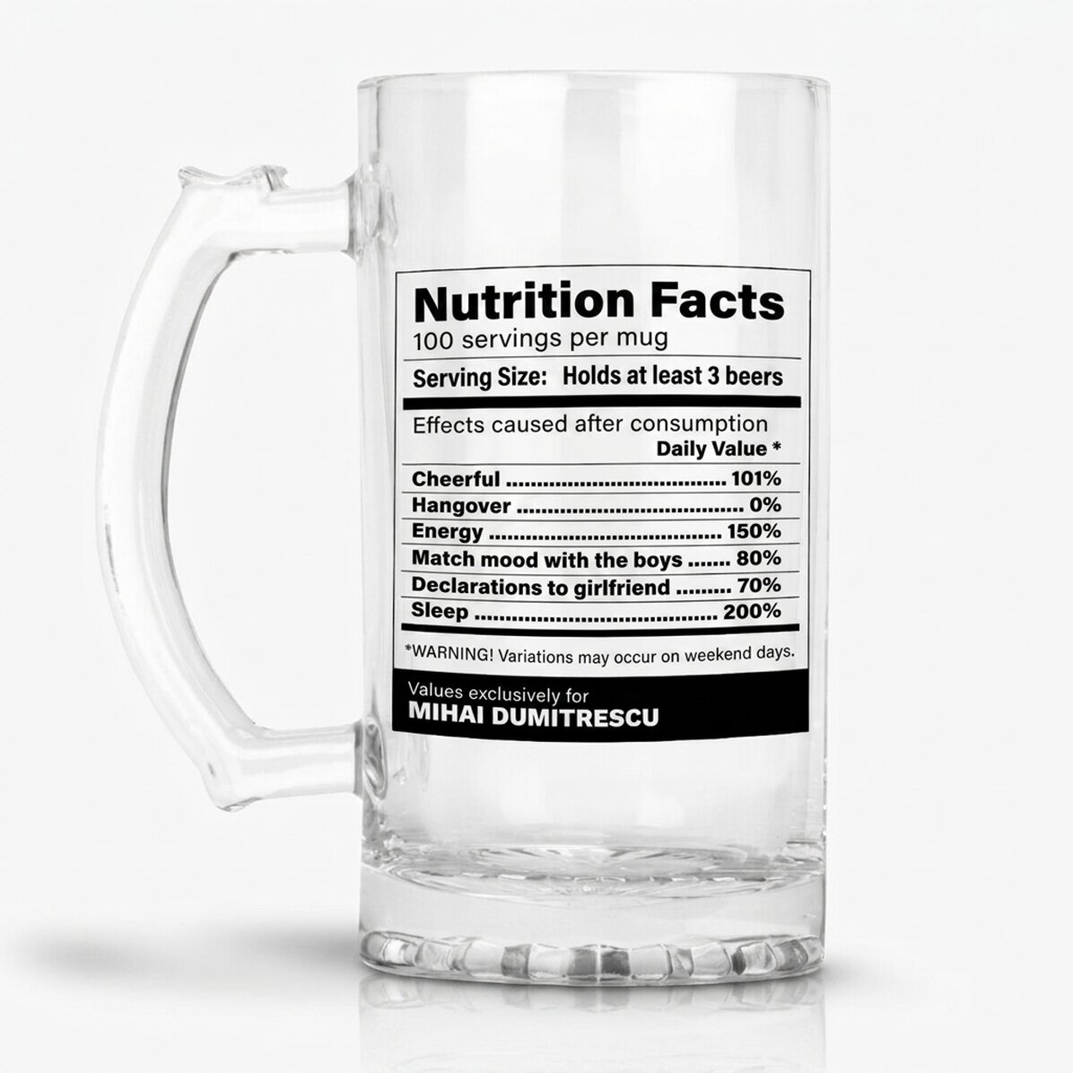 Personalised beer mug with text - Funny nutritional values