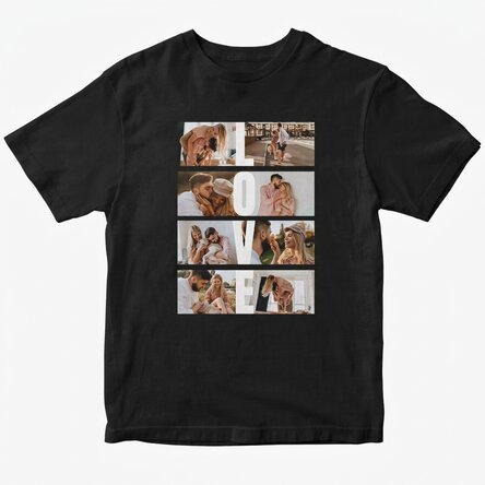 Personalised cotton T-shirt with 8 photos and text - LOVE