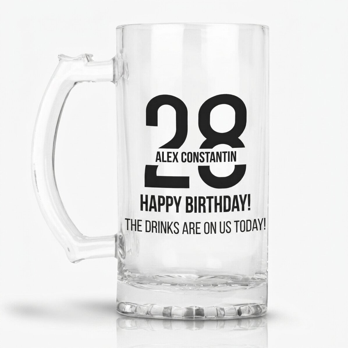 Personalised beer mug with text for anniversary