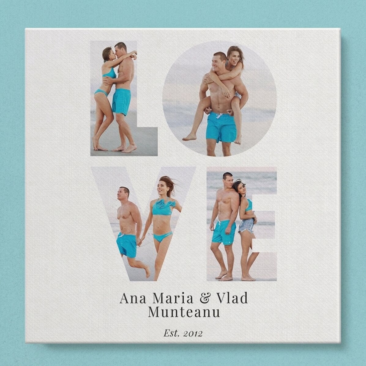 Personalised canvas print with 4 photos and text - LOVE