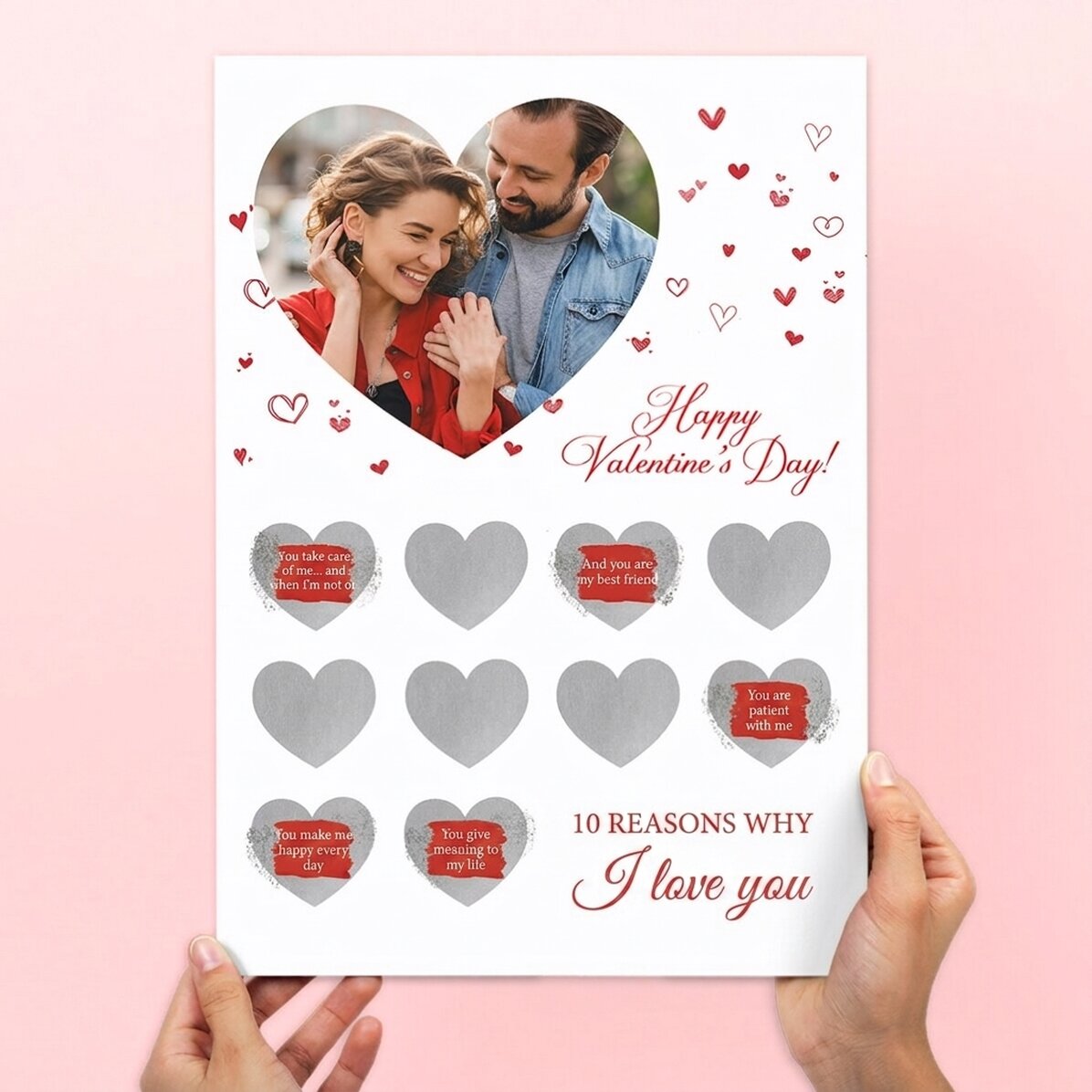 Personalised scratch poster with a photo and text - 10 reasons why I love you