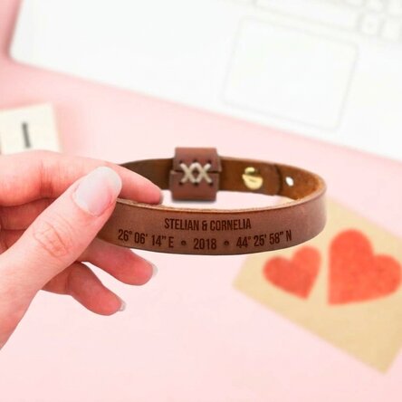 Personalised leather bracelet with coordinates and name