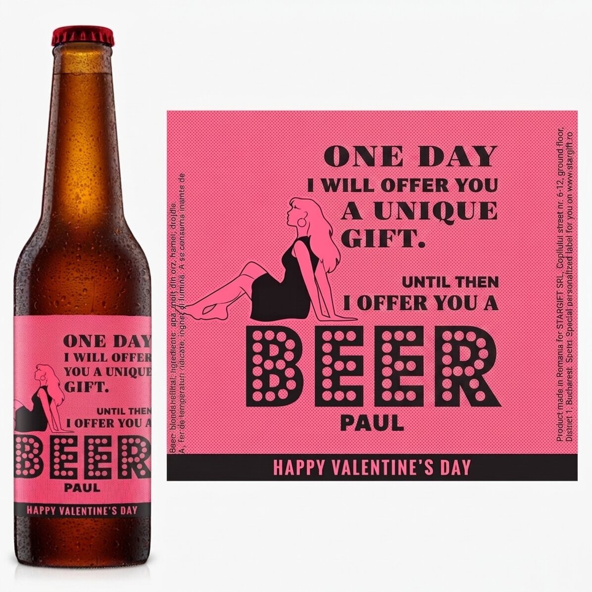 Personalised beer with retro text - Valentine