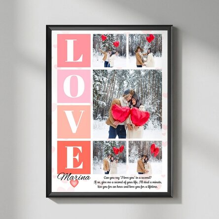Personalised canvas with 5 photos and message for lovers
