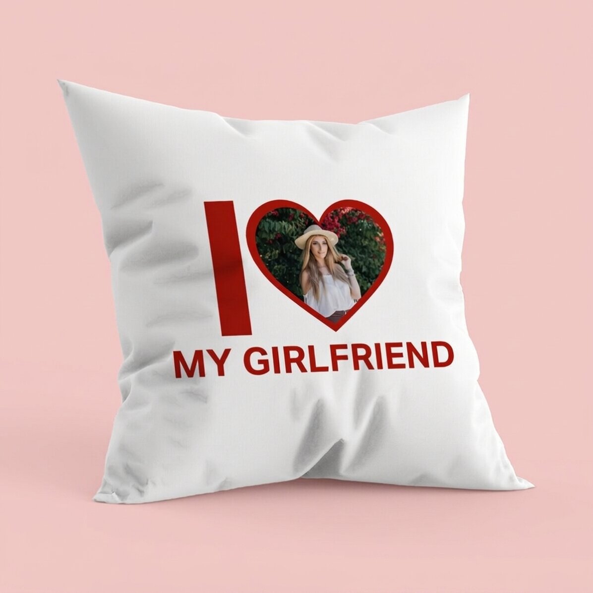 Personalised cushion with photo and text - I love my girlfriend