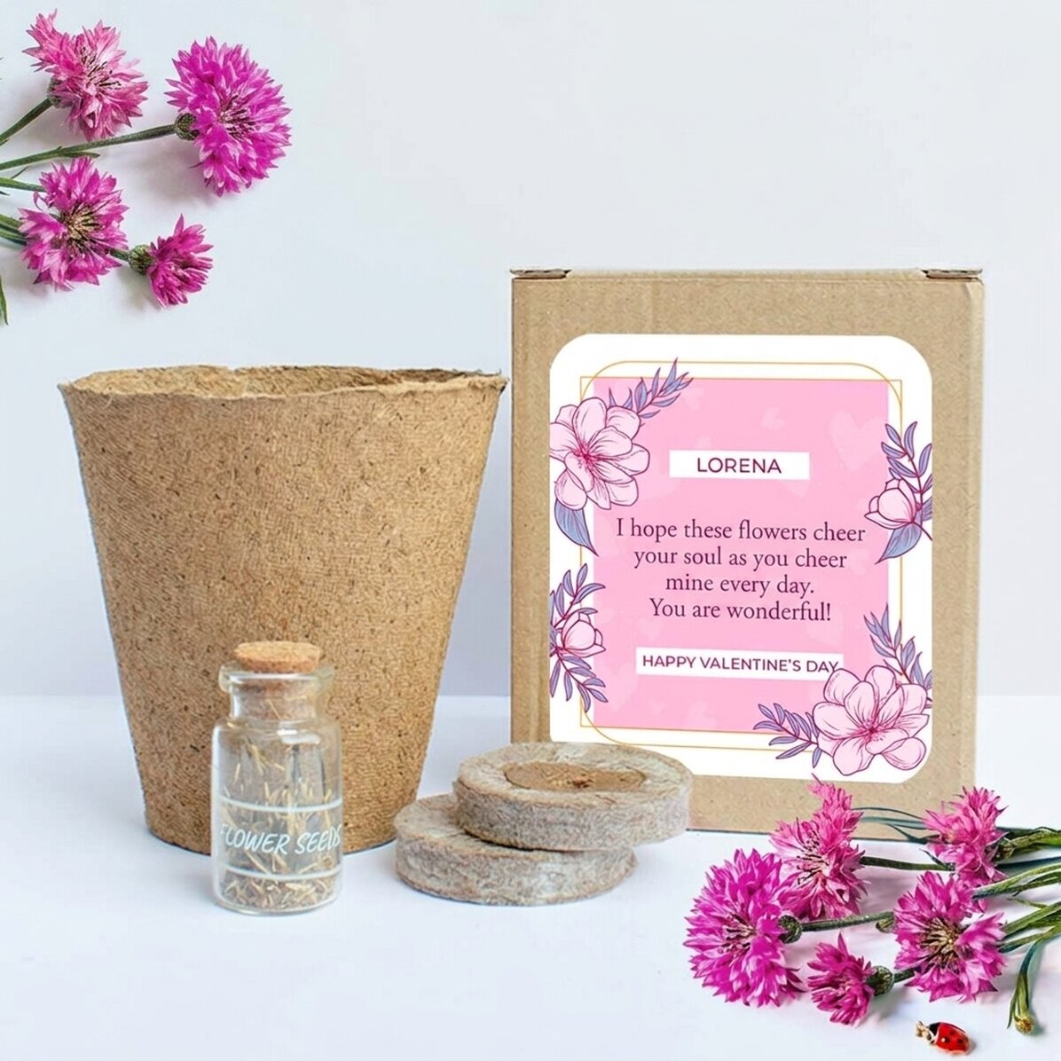 Spring flower planting kit in a personalised box with message - I love you