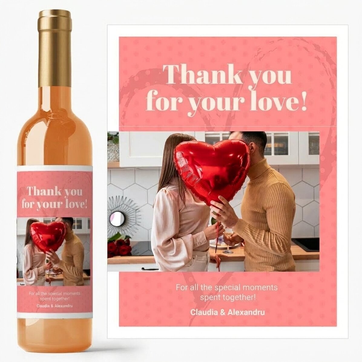 Personalised wine with a photo and text - Thank you for your love!