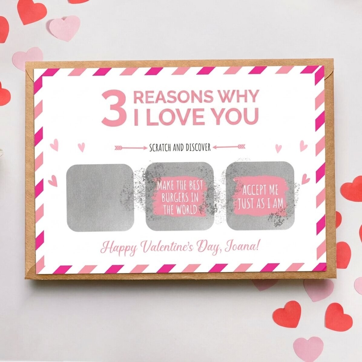 Personalised scratch card with message - 3 reasons why I love you