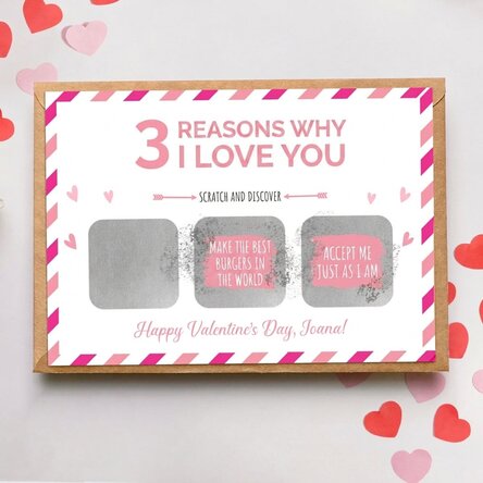 Personalised scratch card with message - 3 reasons why I love you