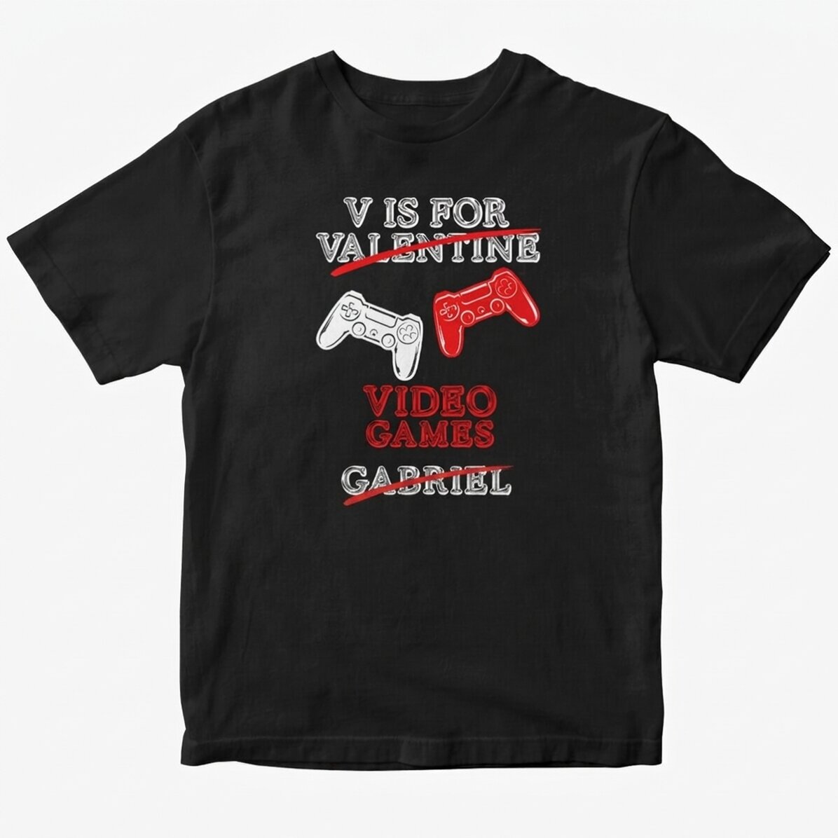 Custom cotton T-shirt with text - V is for Video Games