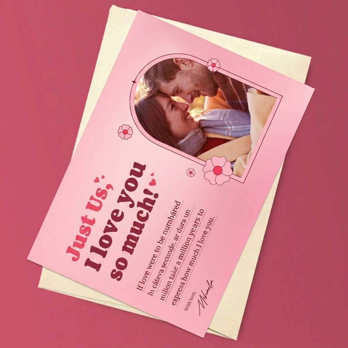 Personalised magnetic card with a photo and love message - Love story
