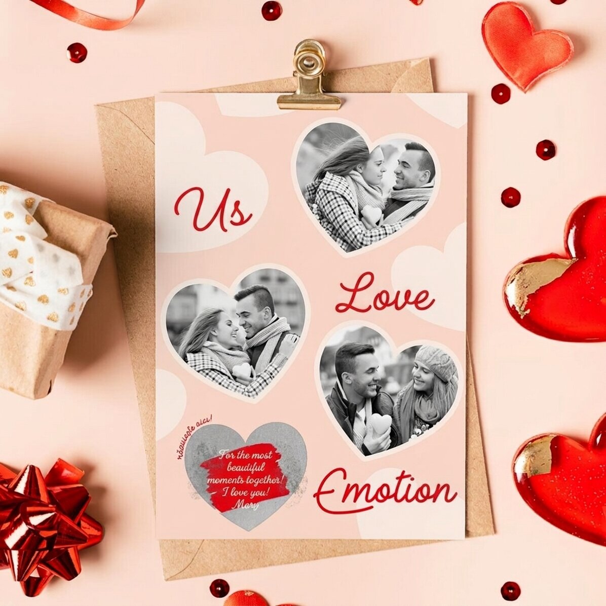 Personalised scratch card with 3 photos and text - Emotion and love