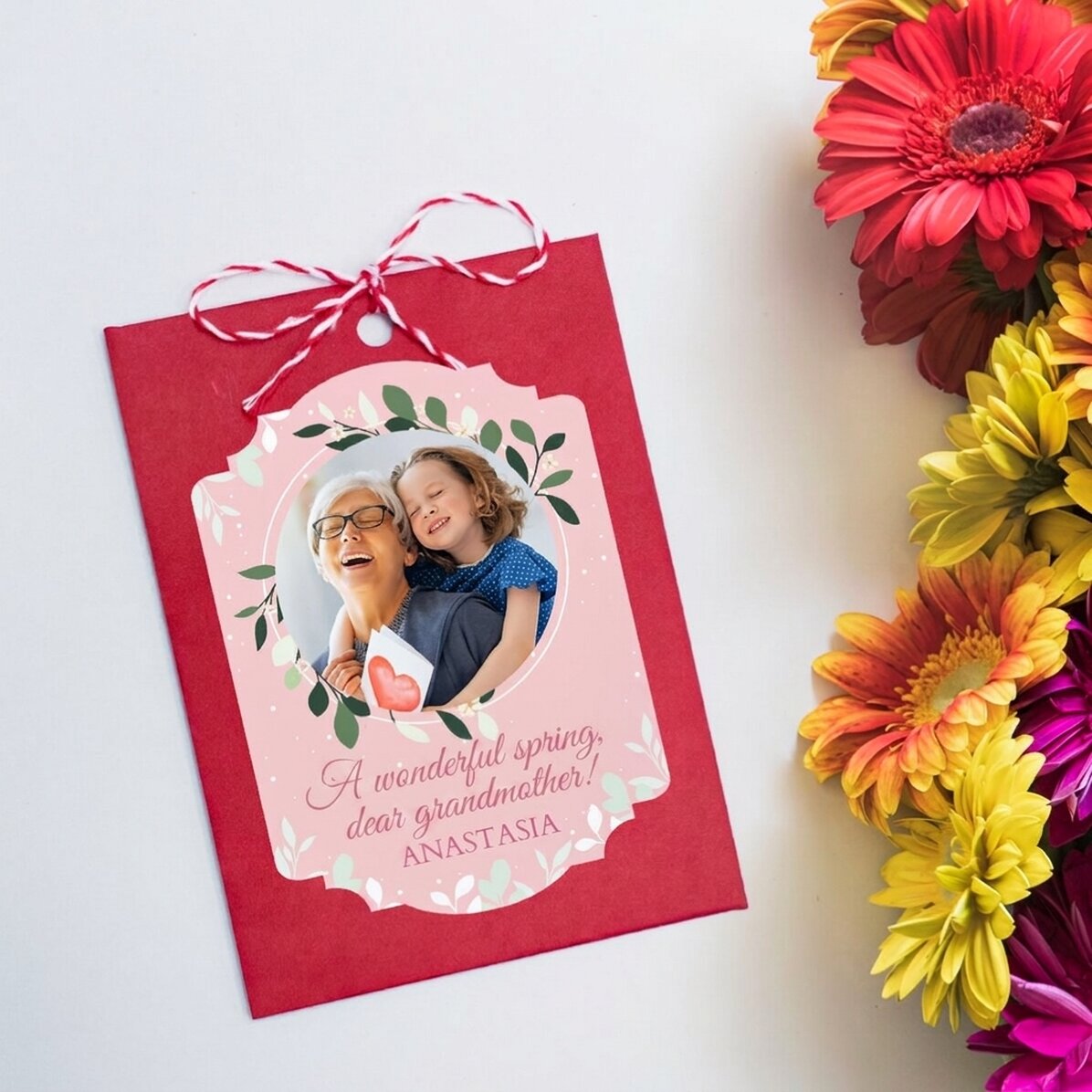 Personalised plantable Martisor with a photo and message for grandma