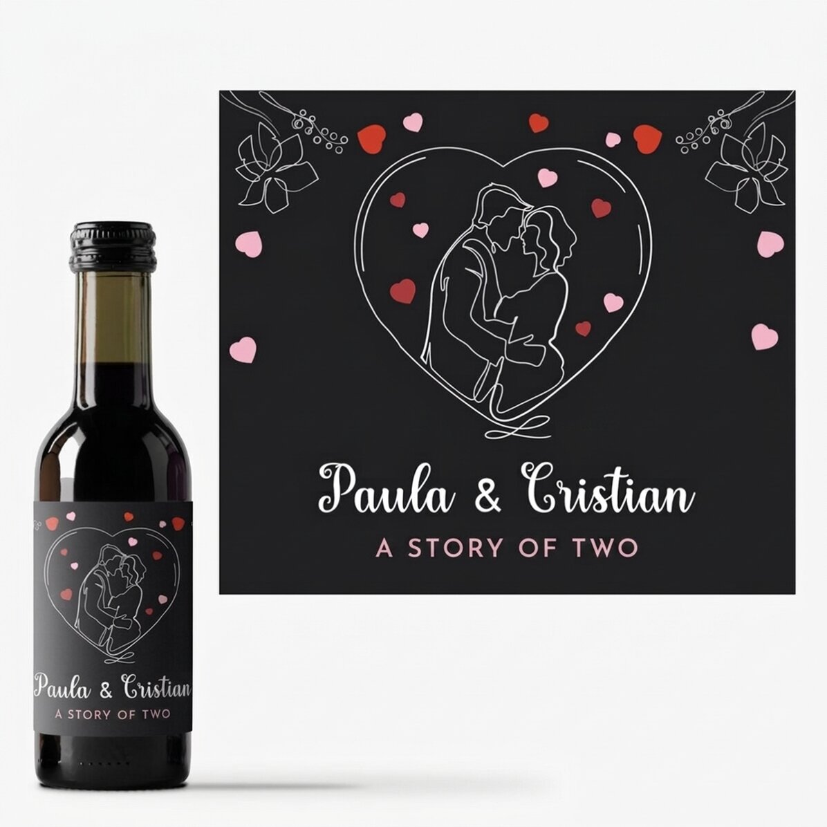 Mini wine bottle personalised with your names - A story for two