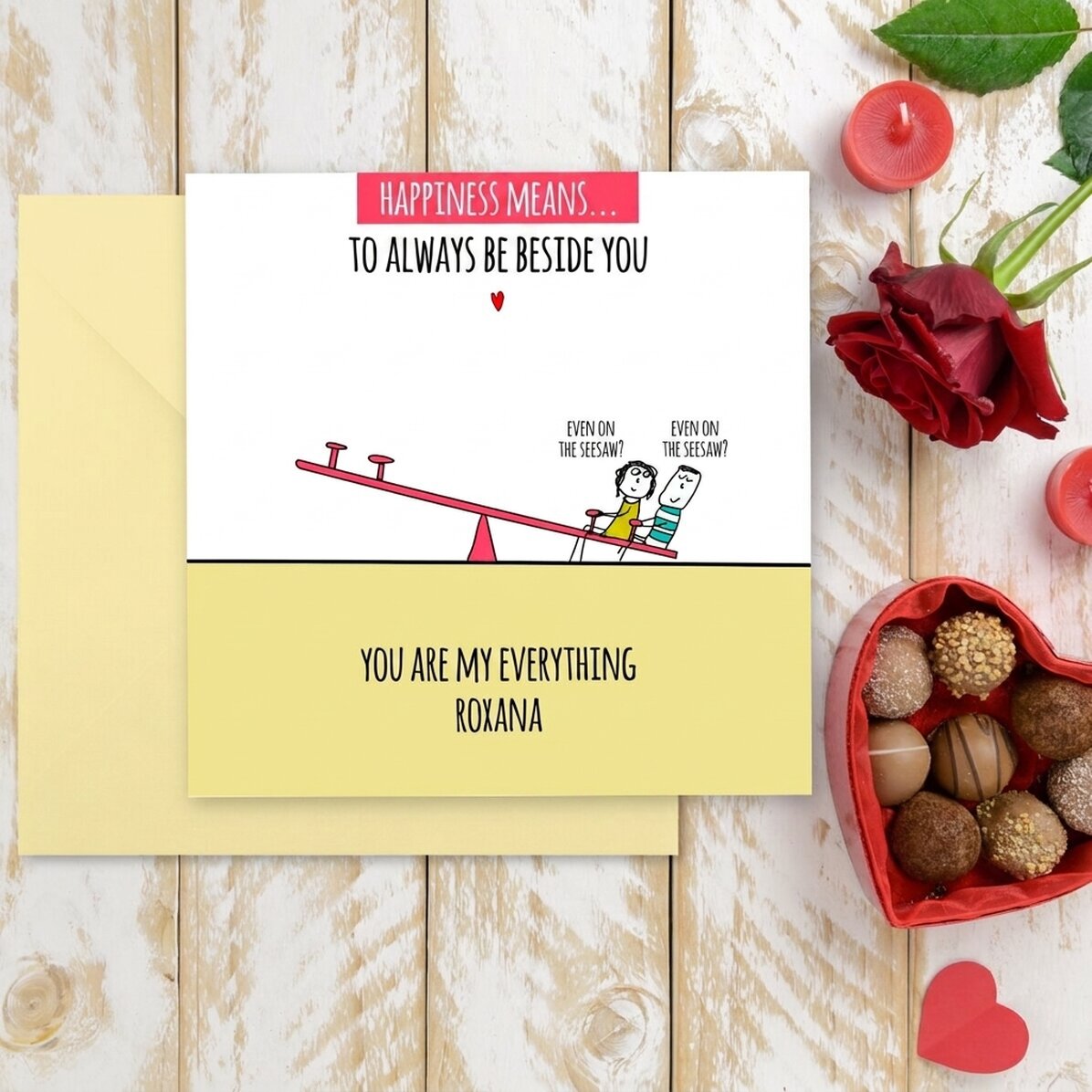 Personalised square card with text - Happiness means...