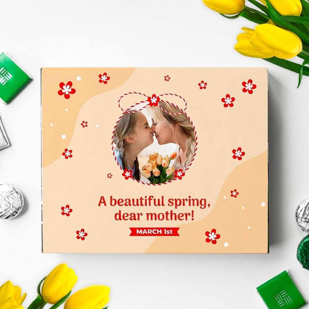 Personalised box of chocolates with photo and message