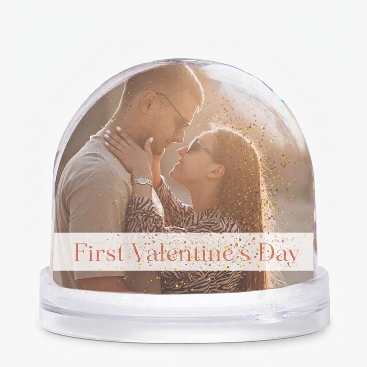 Personalised desk globe with two photos and text