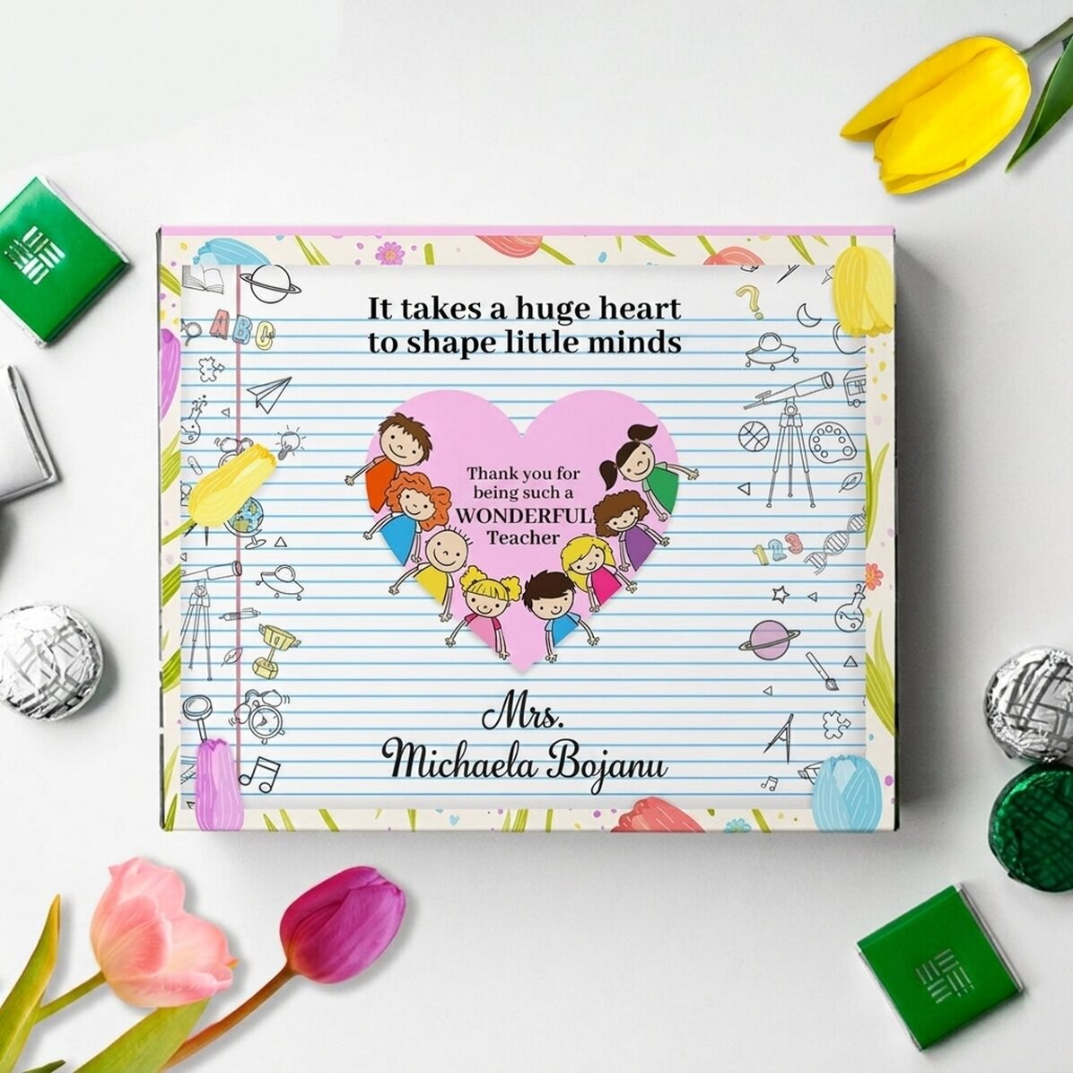 Personalised box of chocolates with message for teachers - Heart