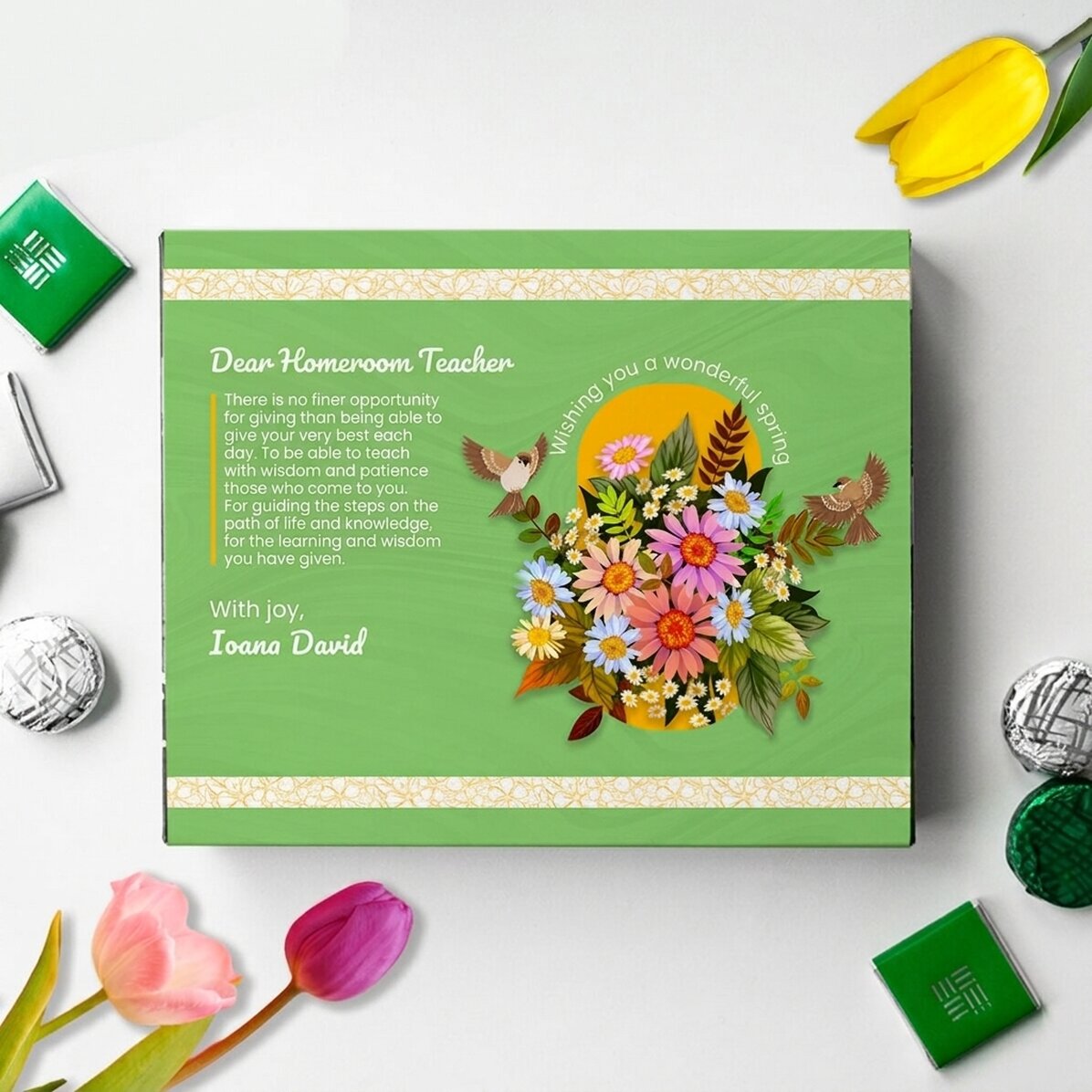 Personalised box of chocolates with a message for the head teacher - Wonderful Spring