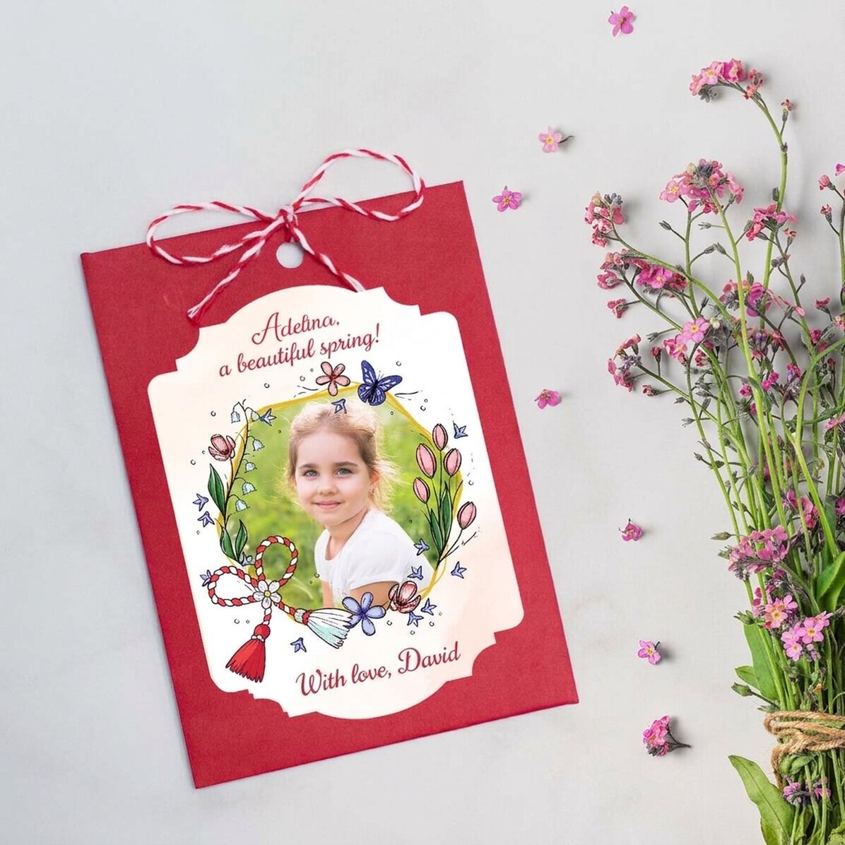 Personalised plantable Martisor with a photo and message - Floricele