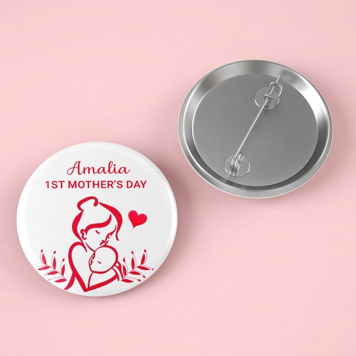 Personalised badge with text - Mother and child