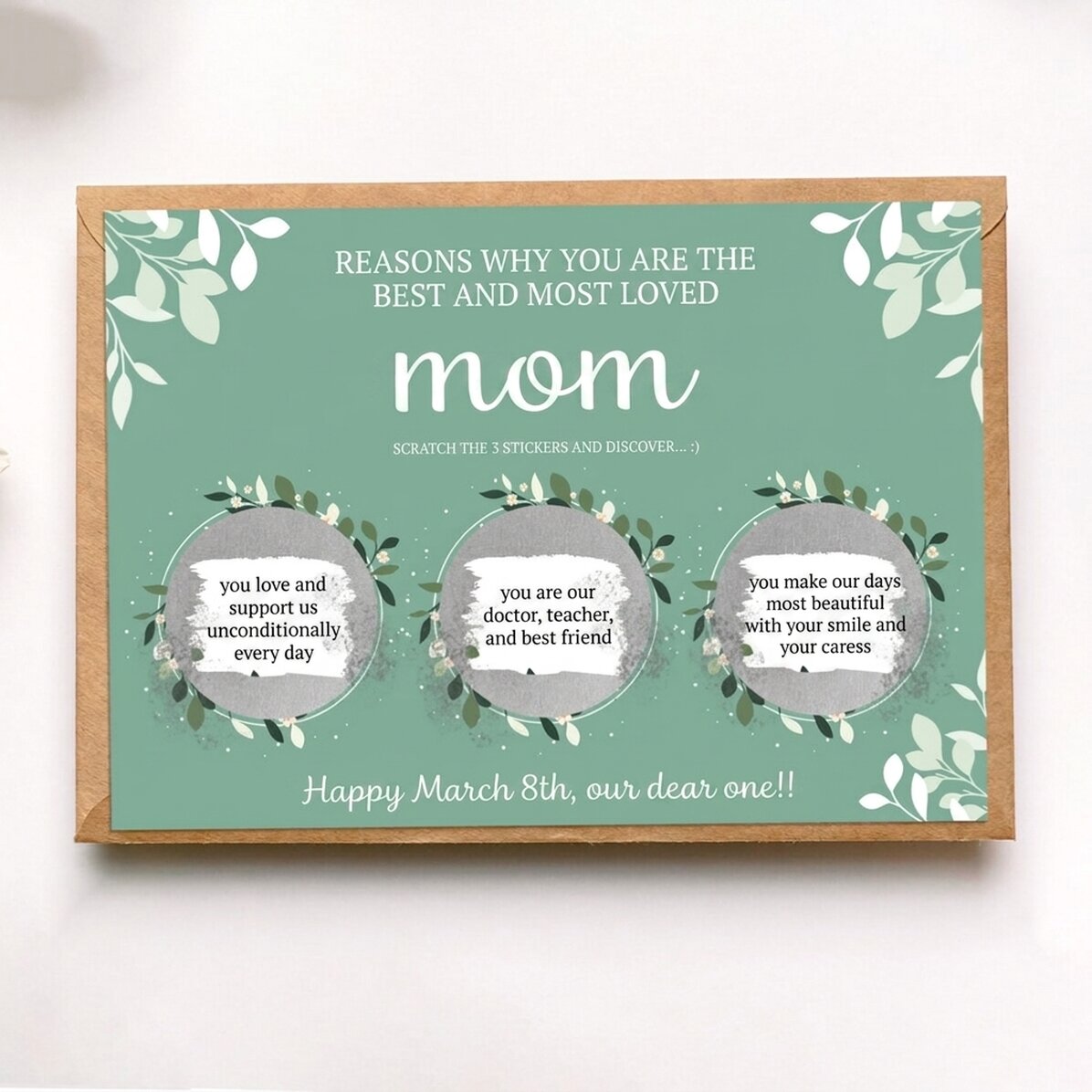 Personalised scratch card with motifs for the best mum