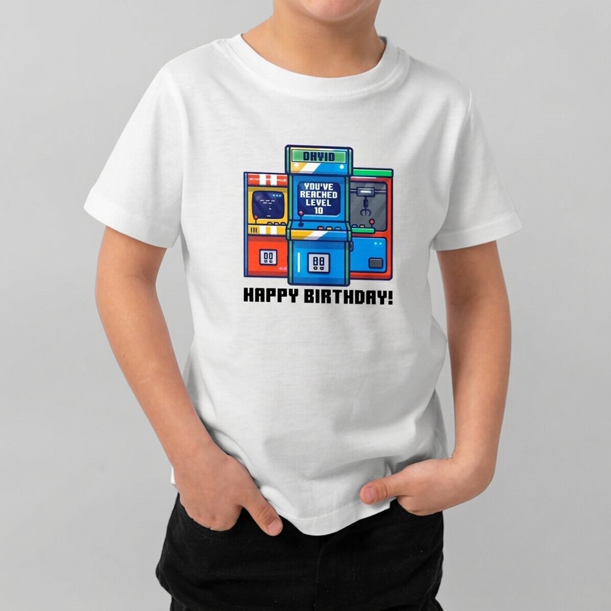 Customised cotton T-shirt for children with text - Gamer birthday