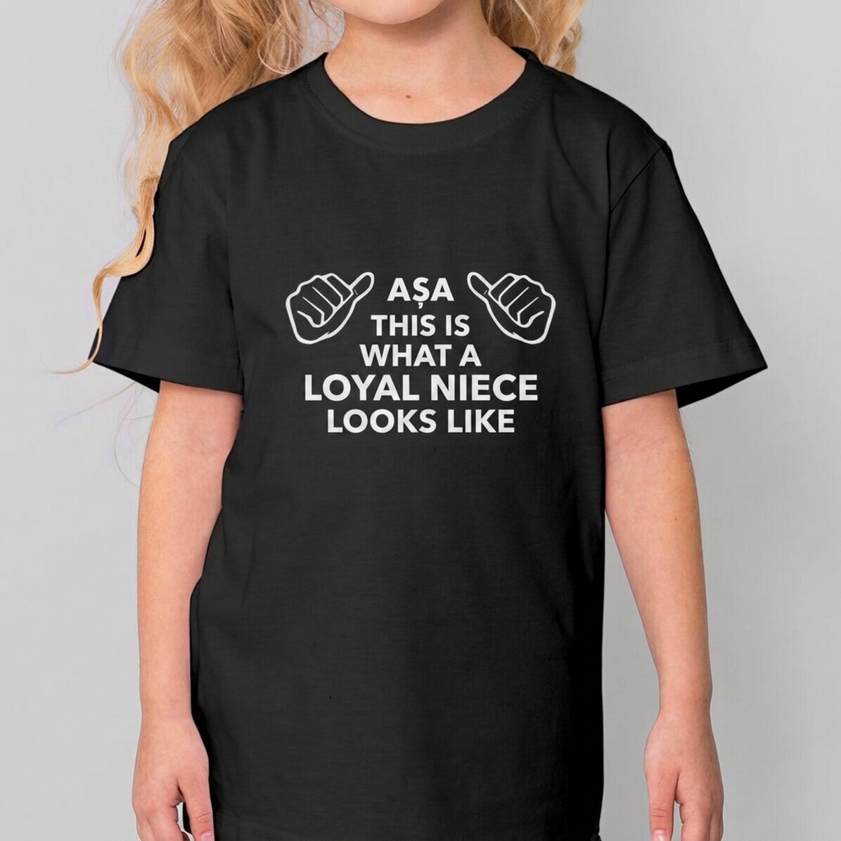 Customised cotton T-shirt for children with text - This is what it looks like...
