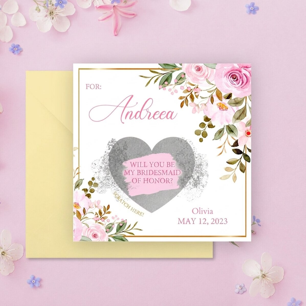 Personalised scratch card with message - floral design