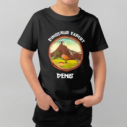 Customised cotton T-shirt for children with text - Dinosaur expert