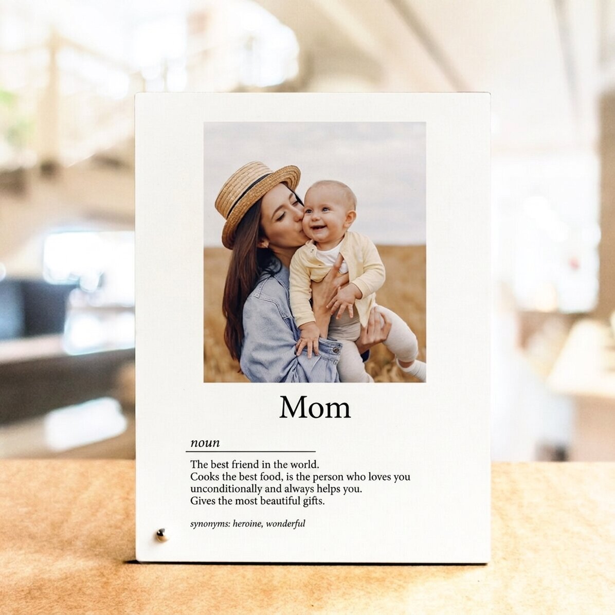 Personalised desk photo frame with a photo and text - Definition