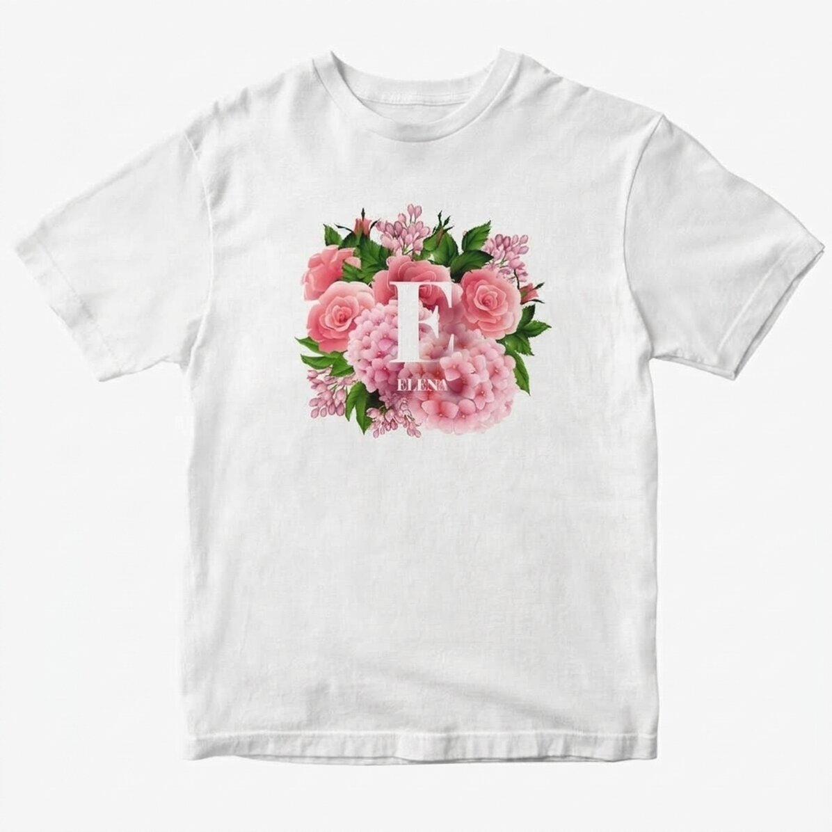 Personalised cotton T-shirt with initial and name - Spring flowers
