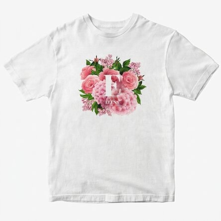Personalised cotton T-shirt with initial and name - Spring flowers
