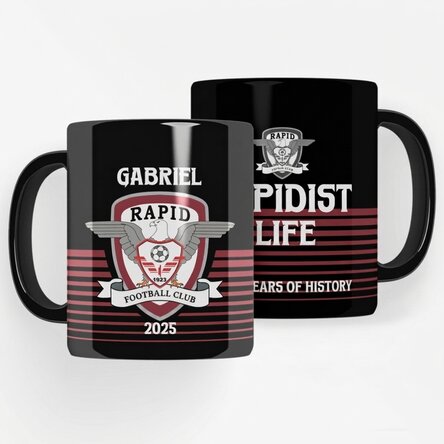 Black FC Rapid mug personalised with text - Rapidist for life