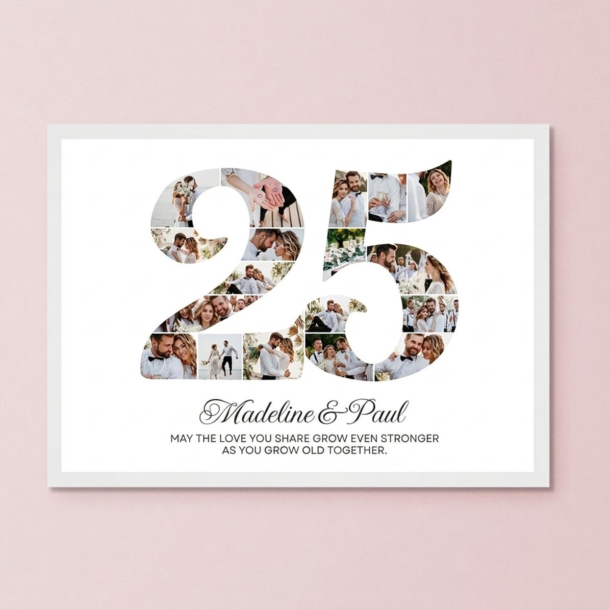 Personalised painting with the number 25, photos and message - Relationship anniversary