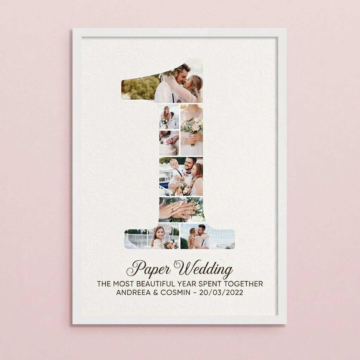 Personalised painting with the number 1, photos and message - Relationship anniversary